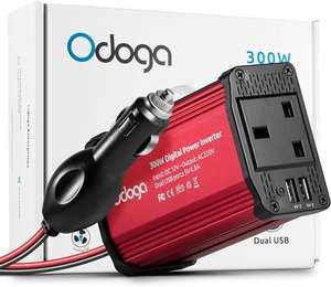 Odoga 300W Car Power Inverter 12V to 240V / 230V Converter, Dual USB 4.8A Charging Ports - Durable & Powerful - Sold By Brandvised - UK FBA