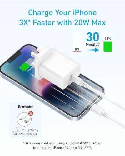 Anker USB C Plug, 20W USB C Fast Wall Charger (5 ft USB-C Cable Included) Sold by AnkerDirect UK / FBA