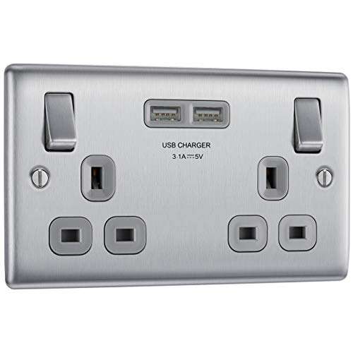 BG Electrical Double Switched Fast Charging Power Socket with Two USB Charging Ports, 13 A