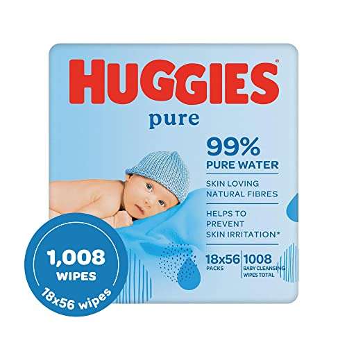 Huggies Pure, Baby Wipes, 18 Packs (1008 Wipes Total) £13.50 / £12.83 via sub and save + 10% first order voucher @ Amazon