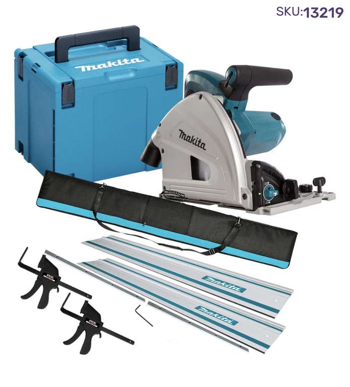 Makita SP6000J1 240V 165mm Plunge Saw in Case with 2 x Guide Rail Connector Bar & Clampt