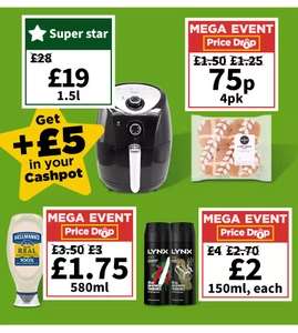 Asda Mega Event - George Home Black Compact Air Fryer + £5 Back in Rewards Instore only - Hot Cross Buns 75p; Hellmans £1.75; Lynx £2