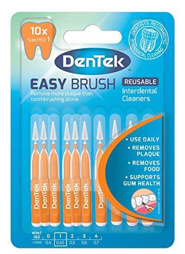DenTek Easy Brush Interdental Brushes, ISO1/0.45mm OR ISO3/0.6mm 10 Pack (£2.65/£2.37 on Subscribe & Save)