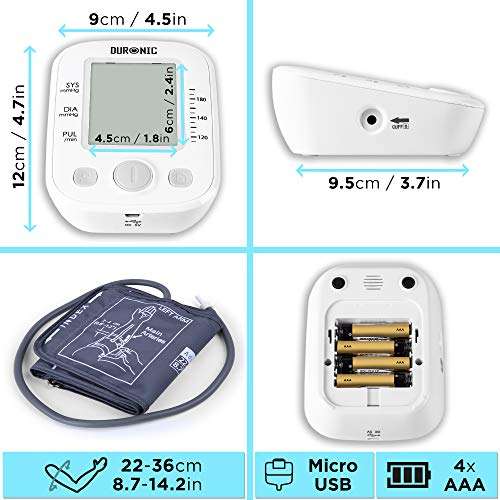 Duronic Automatic Upper Arm Blood Pressure Monitor | 1 or 2 User | 99 Record Memory | 22cm-36cm Cuff - Sold by Duronic / FBA
