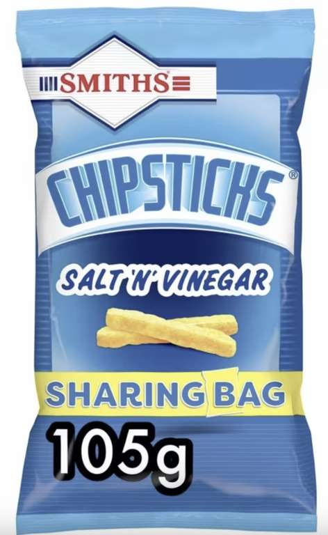 3 For £1 - Smiths Chipsticks Salt & Vinegar 105g Sharing Packs - Middleton