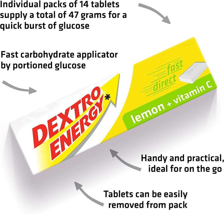 Dextro Energy Lemon Glucose Tablets Vitamin C, 47 g 24 Packs (Lemon or Orange) - £18 / £16.20 S&S (Also Has 10% Voucher & 3 For 2) @ Amazon