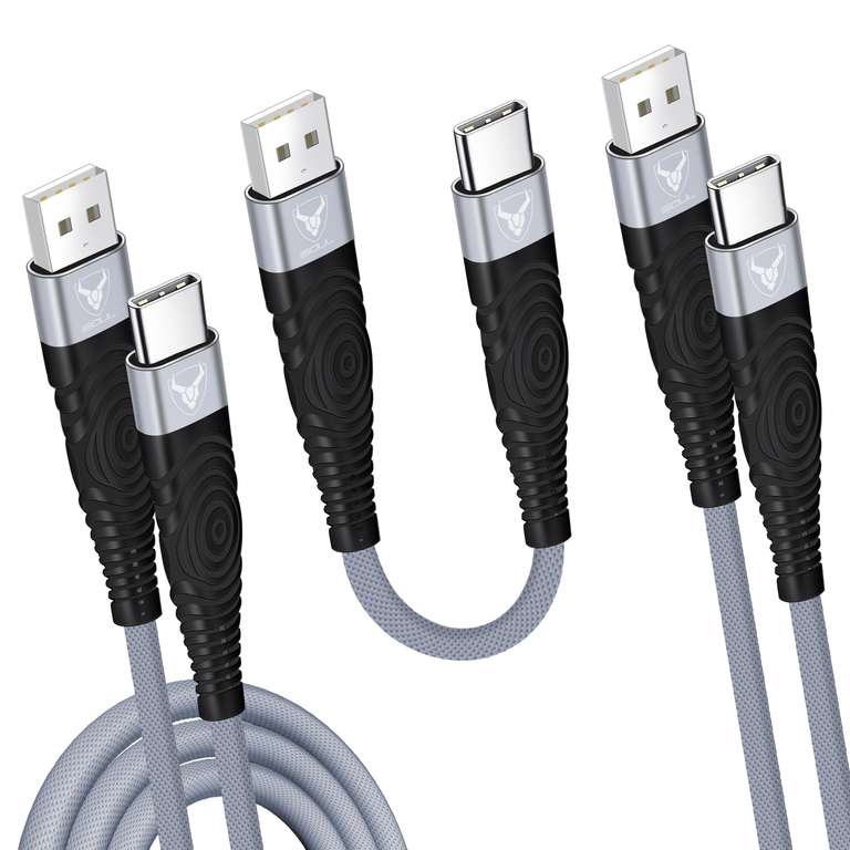 iSOUL 3 x USB A to C Fast Charging Cable, [15CM-1M-2M], Nylon Braided With Voucher Sold By TradeNRG FBA