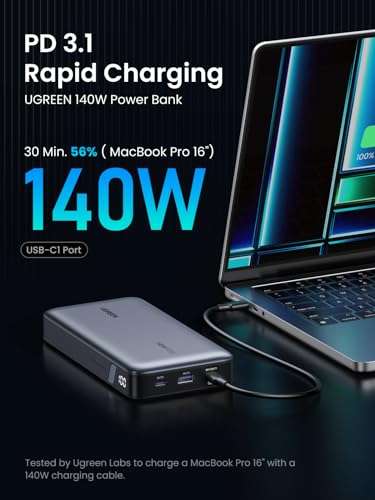 UGREEN Nexode 145W 25000mAh Laptop Power Bank Fast Charging Portable Charger with 3 Ports USB C Sold by UGREEN GROUP LIMITED UK