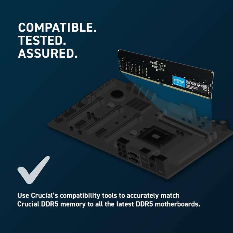 Crucial DDR5 16GB (1x16GB) 4800MHz CL40 Desktop Memory (32GB (2x16GB) £43.96 / 64GB (4x16GB) £87.92) Sold & Fulfilled by Ebuyer UK Limited