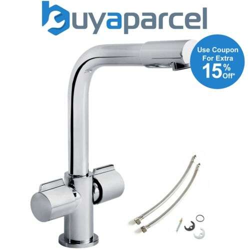 Bristan Cascade Arch Modern Kitchen Tap Chrome Twin Handle Swivel Spout Fixings 5 Year Warranty with code - Sold by buyaparcel