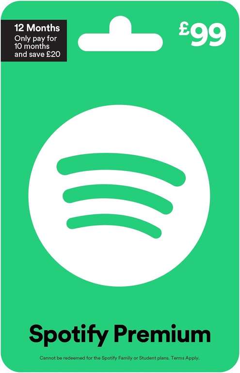 Spotify Premium Gift Card - UK Redemption Only - Delivered by post