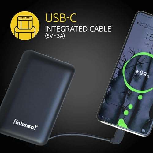 Intenso Compact Powerbank XC10000, Portable Charger, integrated Type C cable (10000mAh)