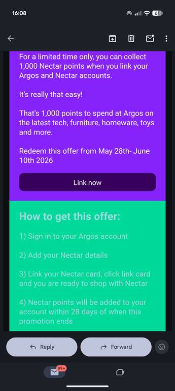Nectar Account Nectar & Argos: Link for 1000 Nectar Points at Nectar - hotukdeals