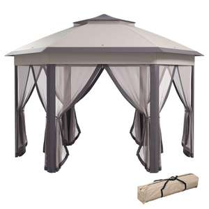 Outsunny Hexagon Garden Gazebo Pop Up Gazebo Outdoor Patio Double Roof Instant Shelter with Netting, 3 x 4m, Beige Sold by MHSTAR
