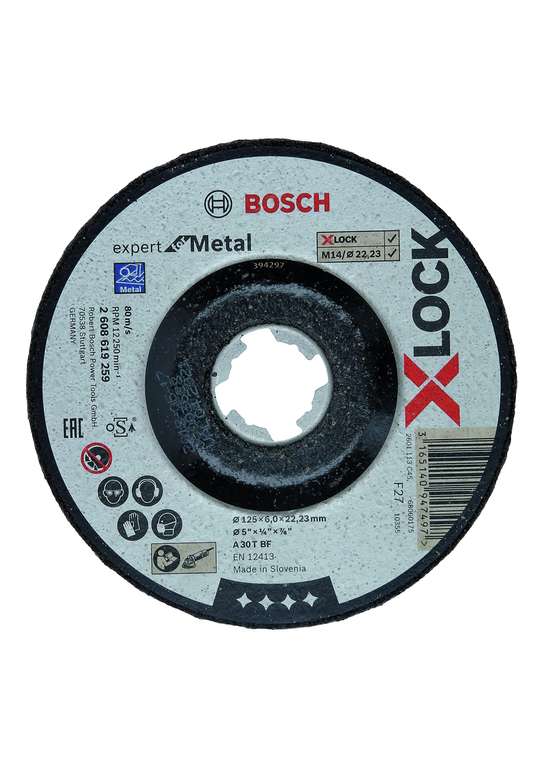 Bosch Professional Grinding Disc Expert 4 Metal w/ Depressed Centre X-LOCK, Ø 125 mm, Bore Ø 22.23 mm, Thick 6 mm, 4 Angle Grinders)