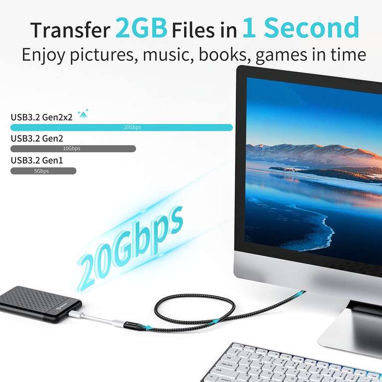PHIXERO USB-C Extension Cable £7.99 at Amazon 20Gbps | Hotukdeals