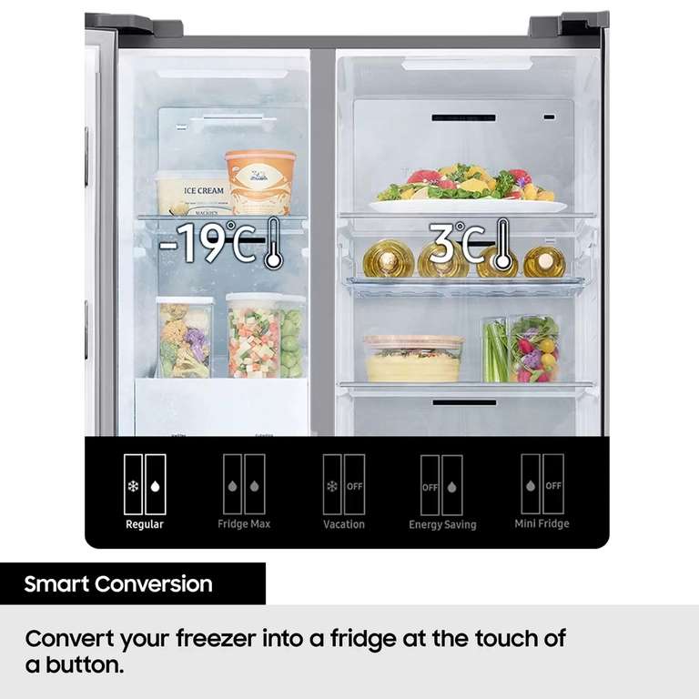 Samsung RS68CG882ESLEU, Side by Side Fridge Freezer, E Rated in Silver