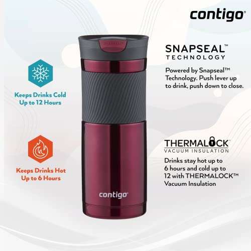 Contigo Byron Snapseal Travel Mug, Stainless Steel Thermal , vacuum flask, 470 ml, Vivacious £9 @ Amazon