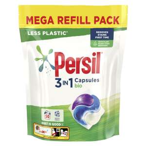 Persil Bio Laundry Washing Capsules brilliant stain removal mega refill pack 1.35 kg (50 washes) W/Voucher / £9 S&S + £1 Voucher on 1st S&S