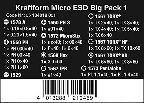 Wera Kraftform Micro ESD Big Pack 1 Screwdriver Set for Electronic Applications, 25 Pieces £153.89 @ Amazon