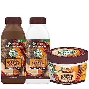 Garnier Nourishing and Smoothing Coconut Hair Food Shampoo, Conditioner and Mask Set, For Dry and Frizzy Hair