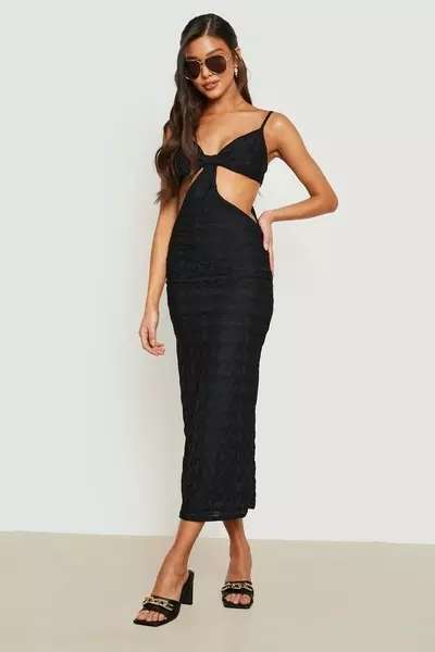 Textured Strappy Midaxi Dress now £7 in 2 colours Sold & delivered by boohoo @ Debenhams + Free Delivery Code