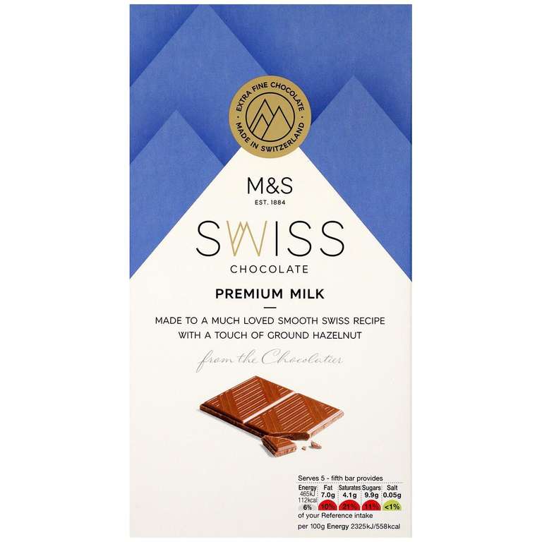 Free M&S Swiss Chocolate Bar instore via Sparks app (selected accounts) @ Marks & Spencer