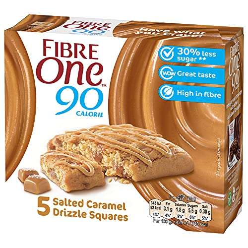 Fibre One 90 Calorie High Fibre Cake Squares, Salted Caramel, 5 x 24 g