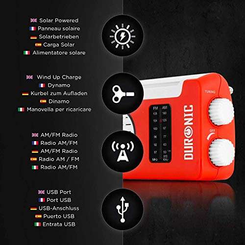 Duronic Wind Up & Solar Powered Hybrid Radio - Sold By Duronic