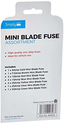 Simply BF820 Mini Blade Fuse Assortment - £1.70 / BF819 Alloy Blade Fuse Assortment - £1.85 - Set of 10 / 7 types @ amazon /xtremeauto