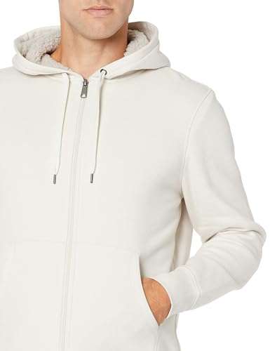 Amazon Essentials Men's Sherpa-Lined Full-Zip Hooded Fleece Sweatshirt - White Medium
