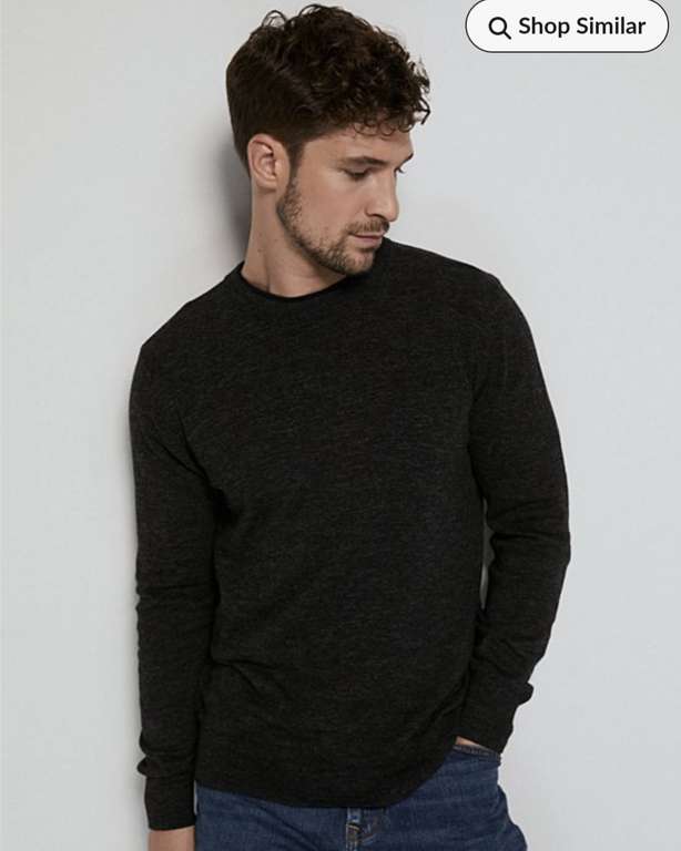 Charcoal Textured Crew Neck Knitted Jumper - Free C&C