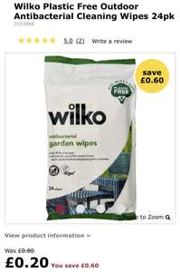 Wilko antibacterial garden wipes 20p @ Wilko Walsall