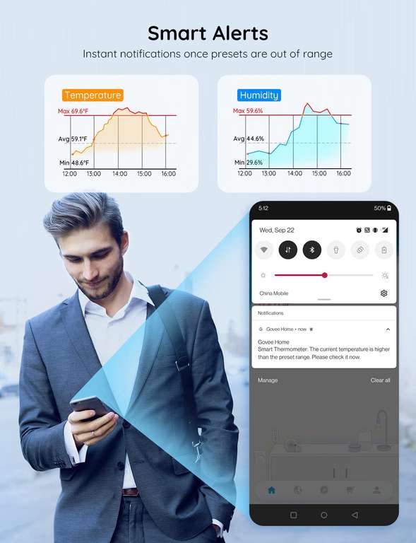 GoveeLife WiFi Room Thermometer Hygrometer 3Pack 2 Years Free Data Storage with voucher Sold by GoveeLife UK Direct FBA