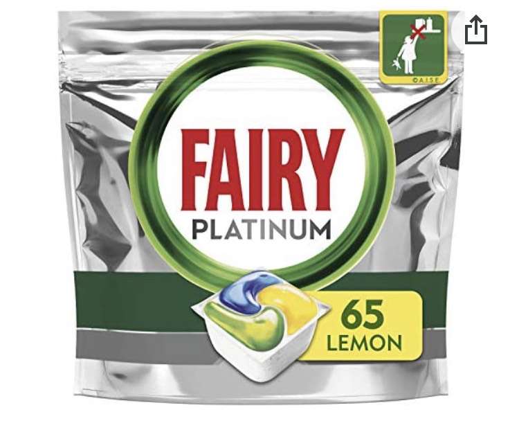 Fairy Platinum All in One Dishwasher Tablets, Lemon, 65 Tablets £8.10 with voucher £6.75 S&S (+£4.49 Non Prime) at Amazon