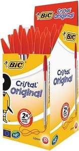 BIC Cristal Original Ballpoint Pens, Medium Point (1.0mm), Every-Day Writing Pens With Clear Barrel, Red, Box Of 50