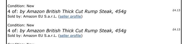 Amazon brand 1lb (454g) Thick Cut Rump Steak via Amazon Fresh