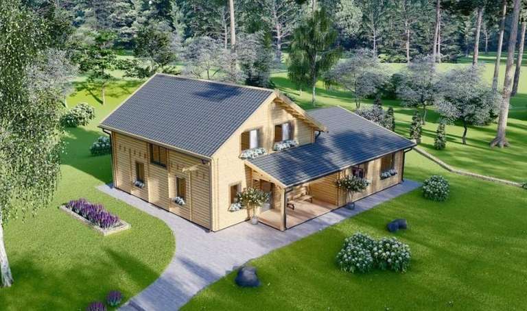 5 bedroom Log Cabin House DARLA (44+44 mm + Insulation), 180 m² £70,240.00 Delivered @ Quick Garden