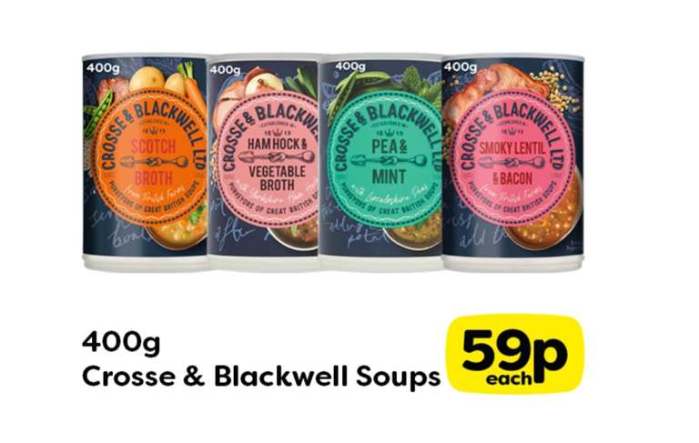 Crosse & Blackwell Soups 400g - Scotch Broth, Ham Hock & Veg, Pea & Mint, Smokey Lentil & Bacon