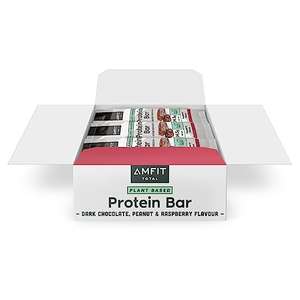 Amfit Nutrition Low Sugar Plant Protein 14.5g Bar, Raspberry(£10.68/£9.08 S&S+Voucher)/Almond(£10.50/ £8.92 S&S+Voucher), 55g Pack of 12