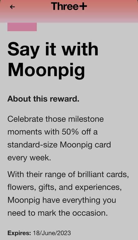 50% Off Standard-Size Moonpig Card Every Week Via Three+ Rewards