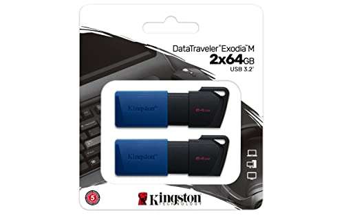 Kingston DataTraveler Exodia M DTXM/64GB-2P 2 Pieces USB 3.2 Gen 1 - with Moving Cap £5.99 @ Amazon