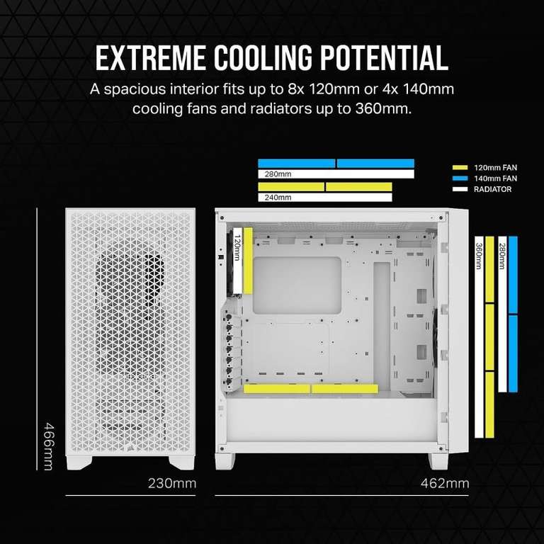 Corsair 3000D AIRFLOW Mid-Tower PC Case White + Black ( Tempered Glass / 2 x Corsair SP120 ELITE case fans ) w / code