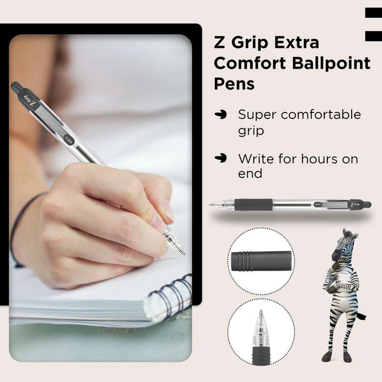 Zebra Pen Z Grip Black Ballpoint Pens Multipack with Pocket Clip ( 8 pack )
