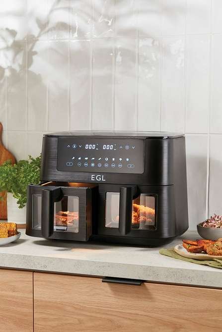 EMtronics Double Basket Air Fryer Large Digital 9 Litre Dual with