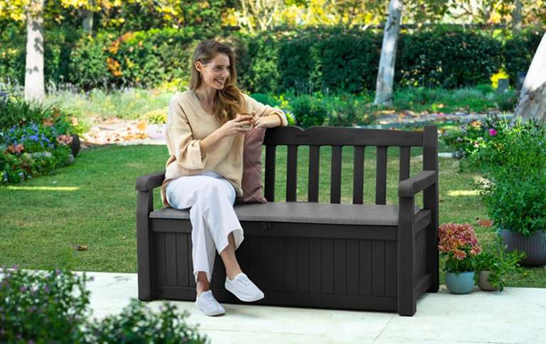 Keter Eden Bench 265L Outdoor Garden Furniture Storage Box, Fade Free, All Weather Resistant