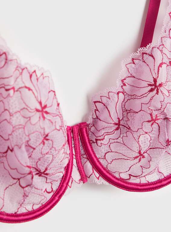Pink Two Tone Floral Underwired Bra With Free Click & Collect