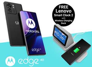 Motorola moto Edge 40 - 256GB + Claim Lenovo Smart Clock2 with Wireless Charging Dock + free £10 Voxi data sim + 3 Apple music/TV+ Free C&C