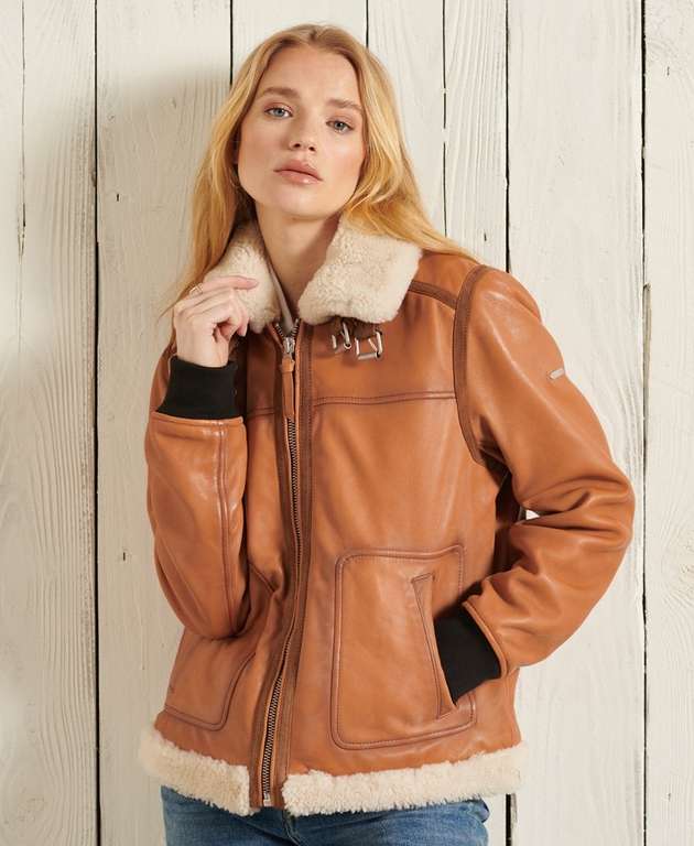 Superdry Tan Leather Flight Bomber £90 + free Click & Collect / £3.99 delivery @ Superdry