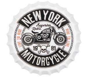 New York Motorcycle Metal Bottle Cap Sign - Free C&C
